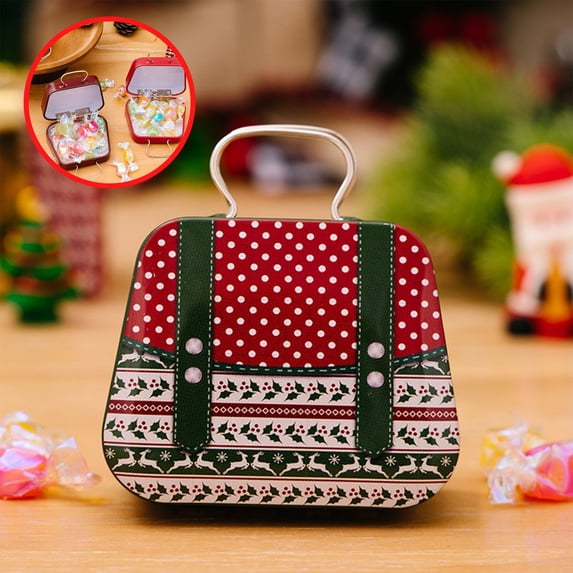 Honeeladyy Christmas Handbag Shaped Candy Container - Creative Tinplate Snack Box Gift Box for Holiday Table Decoration, Festive Cookie & Treat Storage