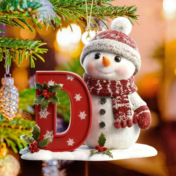 Honeeladyy Christmas Monogram Letters Ornaments Snowman Alphabet Pendant with Snowflake Pattern A to Z 26 Letters Hanging Decoration for Christmas Tree DIY Craft (D)