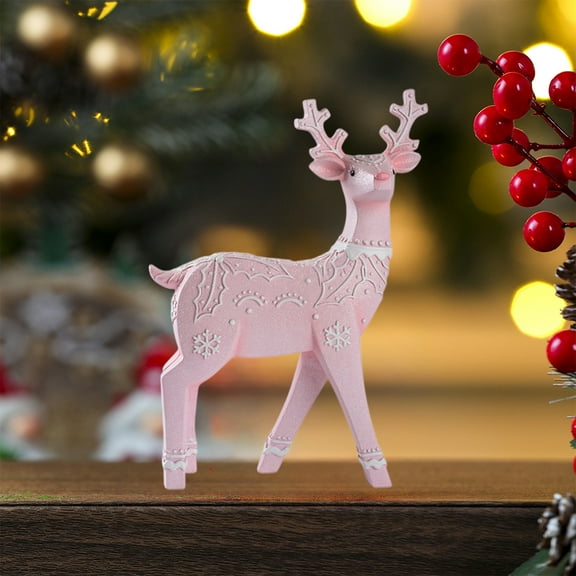 Honeeladyy Christmas Pink Reindeer Ornaments, Miniature Reindeer Figurines for Festive Holiday Decoration Suitable for Home Office Desktop Decor