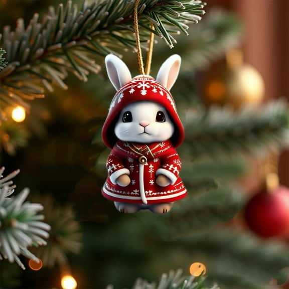 Honeeladyy Christmas Rabbit Hanging Ornament, Acrylic Flat 2D Rabbit Christmas Ornament, Rabbit Lovers Gifts, Rabbit Gifts for Your Family or Friends, 3.15"