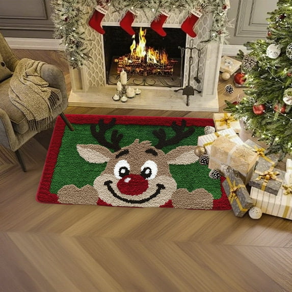 Honeeladyy Christmas Reindeer Bathroom Rug Cute Xmas Soft Tufted Non-Slip Bath Mat, Absorbent Washable Shower Rug, Winter Holiday Decor for Living Room, Bedroom, Kitchen, Powder Room, 23.62"x15.75"
