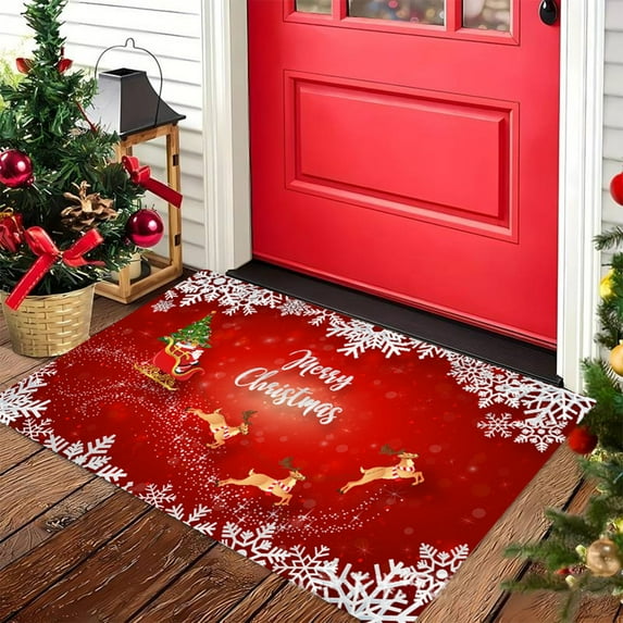 Honeeladyy Christmas Rugs for Outdoor Indoor Doormat, Santa Deer Welcome Front Door Mats Non Slip Doormat, Xmas Holiday Decoration Carpet for Living Room Bedroom Bath Kitchen Entrance, 23.62x15.74in
