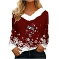 thumbnail image 1 of Honeeladyy Christmas Shirts for Women Fall Fur Collar V Neck Long Sleeve Going Out Tops Snowflake Wine Glass Print Sweatshirt Christmas Gift Wine L, 1 of 5