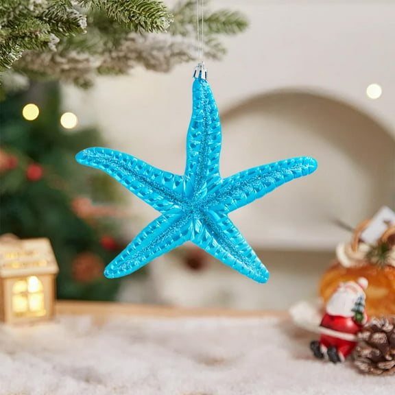 Honeeladyy Christmas Starfish Ornaments, Seaside Hanging Wall Decoration, Blue Beach Starfish Pendant for Home Restaurant Bedroom Bathroom Wedding Party Photo Props