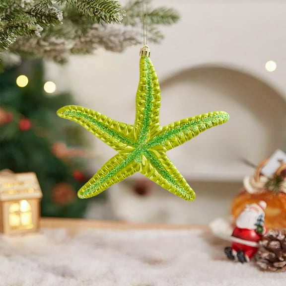 Honeeladyy Christmas Starfish Ornaments, Seaside Hanging Wall Decoration, Green Beach Starfish Pendant for Home Restaurant Bedroom Bathroom Wedding Party Photo Props