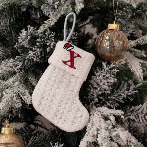 Honeeladyy Christmas Stocking Small Embroidered Knit Stocking Monogram Christmas Stockings with 26 Initial Letter Personalized X Stockings Tabletop Decor Personalized Family Christmas Ornaments