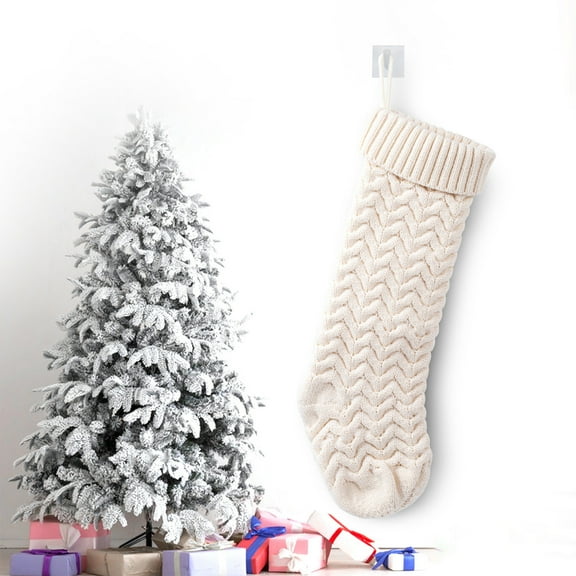 Honeeladyy Christmas Stockings 17 Inches Large Size Cable Knitted Stocking Gifts & Decorations for Family New Year Holiday Xmas Party, White