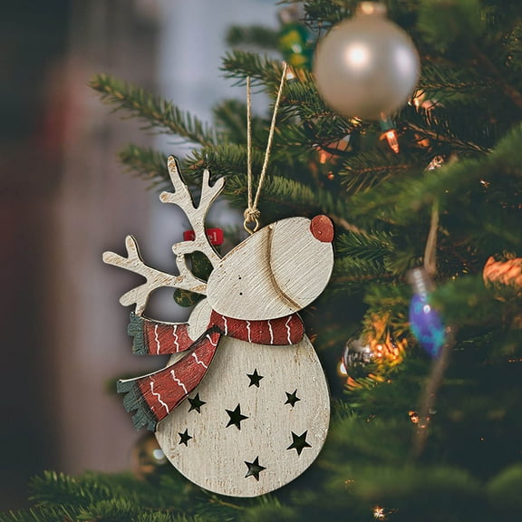 Honeeladyy Christmas Tree Decorations Fun Hanging Ornaments Clearance Christmas Decorations Retro Christmas Wooden Painted Reindeer Pendant Christmas Tree Ornaments Scene Arrangement, 5.12" x 3.54"