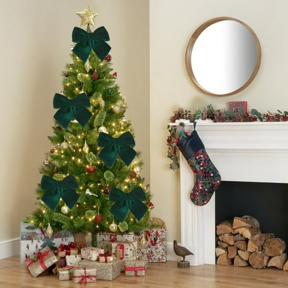 Honeeladyy Christmas Velvet Bows 5.11 Inch Rustic Wreath Gift Bows Vintage Xmas Velvet Ribbon Bow Holiday Ornaments for Christmas Tree Garland DIY Craft Wrapping Decor (Green)