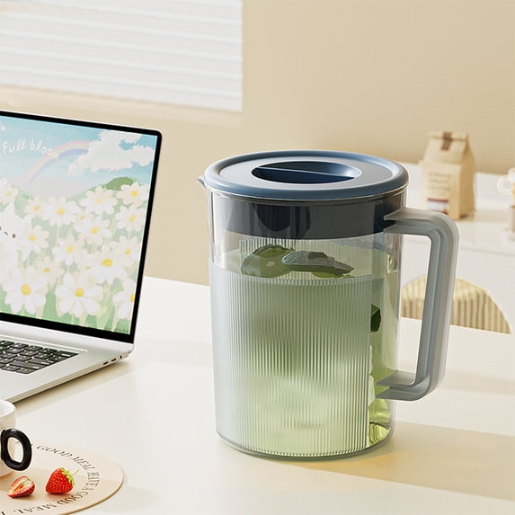 Honeeladyy Clear Pitcher with Lid 1.75L, Large Capacity Plastic Ice Tea Pitcher for Fridge, Juice Pitcher Water Pitcher, Sun Tea Jug, Pitcher with Spout for Kitchen Home Party Bar Wedding - Navy