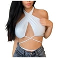 thumbnail image 1 of Honeeladyy Clearance under 10$ Crisscross Cut Out Vest for Women Sexy Halter Wrap Bandage Self Tie Crop Tops Backless Sleeveless Summer Tank Tops White, 1 of 8