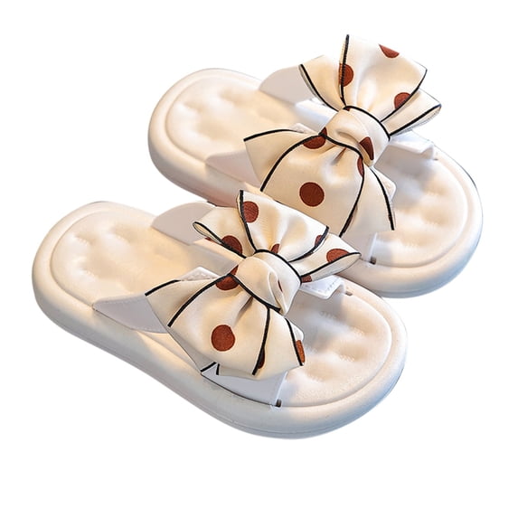 Honeeladyy Clearance under 10$ Cute Bowknot Toddler Slippers Soft Sole Non-Slip Slides Household Bathroom Shower Sandals for Girls Boys(White,6-6.5 Years)