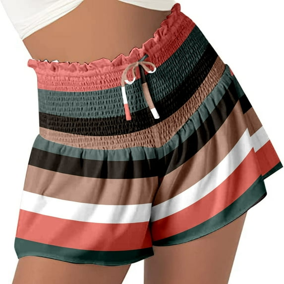 Honeeladyy Clearance under 10$ Women Shorts for Women Drawstring Shorts Casual Summer Flowy High Waisted Spors Shorts Quick Dry Cute Printed Beach Short Pants