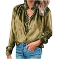 thumbnail image 1 of Honeeladyy Clearance under 10$ Women Velvet Solid Color Ruffle High Neck Shirts Top Lapel Collar Button Up Long Sleeve Loose Blouse Buckle Cuff Pullover, 1 of 1