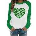 thumbnail image 1 of Honeeladyy Clearance under 10$ Women's Happy St. Patrick's Day Tops Cute Love Heart Shamrock Graphic Shirt Holiday Good Luck Tops Raglan Crewneck Shirt D Green, 1 of 3