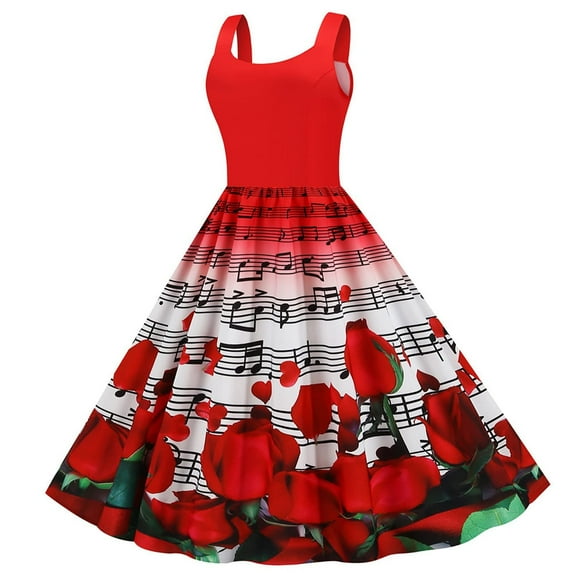 Honeeladyy Clearance under 10$ Women's Hepburn Vintage Cocktail Dress Love Cat Print Dress Sleeveless Swing A-line Dress 1950s Dress Valentine's Day Dress