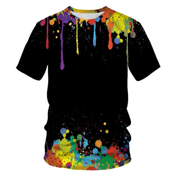 Honeeladyy Clearance under 5$ 3D Graphic Colorful T-Shirts for Men Summer Casual Loose Short Sleeve Crew Neck Tops Fashion Ink Splash Print T-Shirt Black