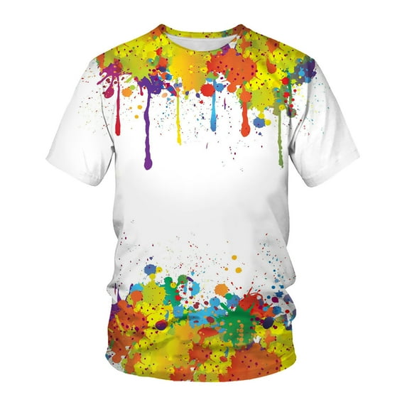 Honeeladyy Clearance under 5$ 3D Graphic Colorful T-Shirts for Men Summer Casual Loose Short Sleeve Crew Neck Tops Fashion Ink Splash Print T-Shirt Yellow