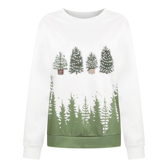 Honeeladyy Clearance under 5$ Fall Winter Girls World's Tree Farm Christmas Tree Pattern Print Sweatshirt Casual Cozy Long Sleeve Graphic Pullover Tops