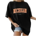 thumbnail image 1 of Honeeladyy Clearance under 10$ Michigan Midwestern USA Letter Shirt for Women Vintage Short Sleeve Tops Loose Summer Crewneck Casual Trendy Blouse, 1 of 5
