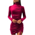 thumbnail image 1 of Honeeladyy Clearance under 10$ Women Turtleneck Bodycon Dresses Long Sleeve Sweater Elegant Mini Party Sheath Ruched Dress Fall Drawstring, 1 of 8