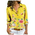 thumbnail image 1 of Honeeladyy Clearance under 5$ Button Down Shirts Deep V Neck Long Roll up Sleeve Blouses Collar Casual Flower Print Top Blouse for Women Summer Fit, 1 of 5