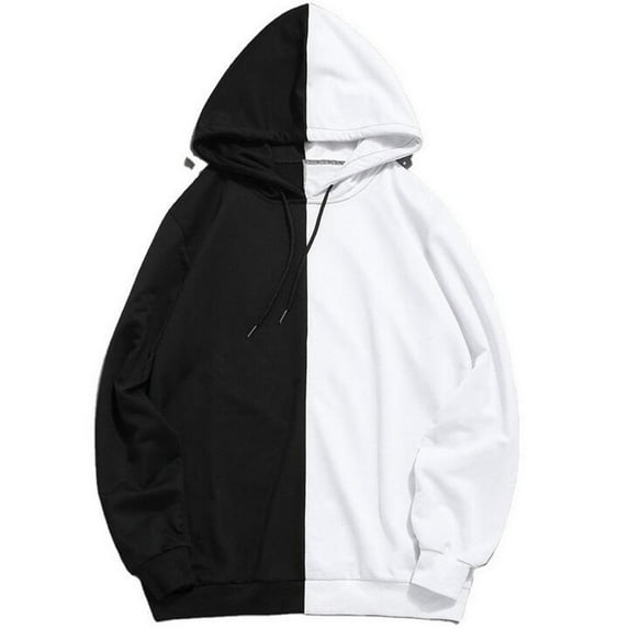 Honeeladyy Clearance under 5$ Mens Half Color Hoodies Casual Colorblock Sweatshirt Long Sleeve Hip Hop Pullover Loose Couple T Shirt Symmetry Tops