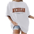 thumbnail image 1 of Honeeladyy Clearance under 5$ Michigan Midwestern USA Letter Shirt for Women Vintage Short Sleeve Tops Loose Summer Crewneck Casual Trendy Blouse, 1 of 7