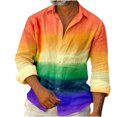 thumbnail image 1 of Honeeladyy Clearance under 5$ Rainbow Stripe Printed Cool Lapel T-shirts for Men's Spring And Autumn Casual Loose Long Sleeve Buttons Blouse Shirt, 1 of 3