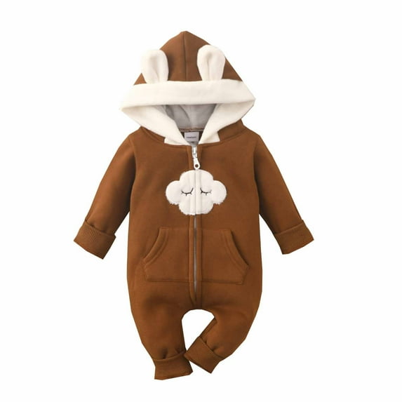 Lilgiuy Clearance under 5$ Spring And Fall Infant Toddler Baby Embroidered Clouds Stars Moon Long Sleeve Hooded Romper Jumpsuit Bodysuit