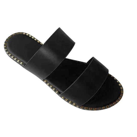Honeeladyy Clearance under 5$ Summer New Flat Metal Ladies Outer Wear Two Sandals And Slippers