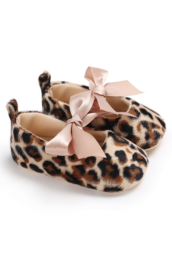 Clearance under 5$ Toddler Cute Girl Leopard Print Tie Soft Mary Jane Flats Newborn Anti-slip Baby Princess Dress Shoes