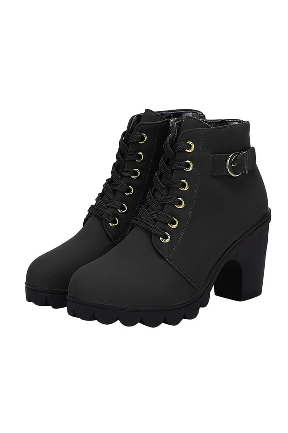 Clearance under 5$ Women Boots Retro Thick Heel High Heel Shoes Boots Plus Size Lace Up Boots