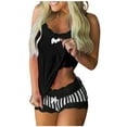 thumbnail image 1 of Honeeladyy Clearance under 5$ Women Homewear Pajamas 2-Pieces Sets Lace Splicing Bowknot Sleeveless Vest Top + Mid Waist Shorts Soft Comfy Suits, 1 of 6