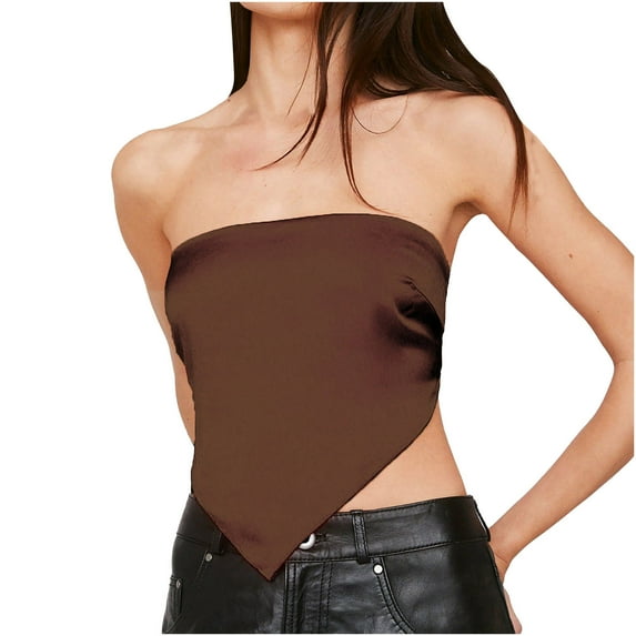 Honeeladyy Clearance under 5$ Women Tube Tops Sleeveless Inverted Triangle Crop Tank Tops Ir-Regular Trendy Blouse Solid Color Base Vest Shirts