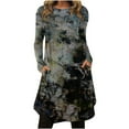 thumbnail image 1 of Honeeladyy Clearance under 5$ Women Vintage Maxi Dress Casual Soft O-Neck Long Sleeve Tie-Dye Printed Long Dress Irregular Hem Autumn Pocket Dress, 1 of 5
