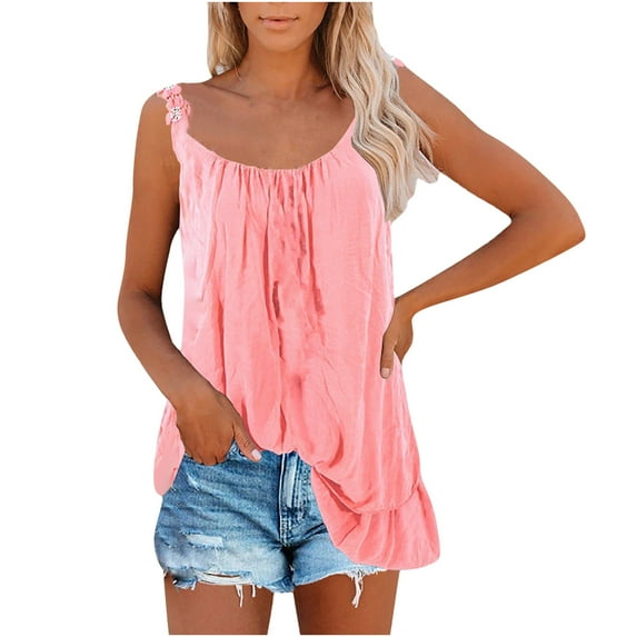 Honeeladyy Clearance under 5$ Women's Summer Sleeveless Tank Top, Cute Strappy Cami Tops Casual Flowy Ruffle Hem Tank Tee Shirt Loose Tunic Top