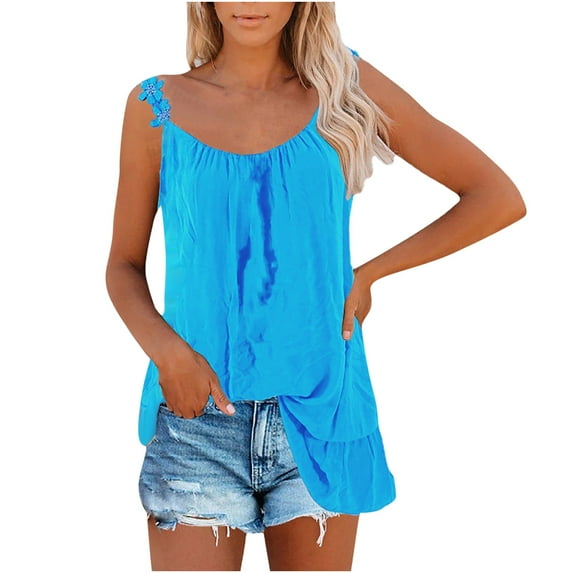 Honeeladyy Clearance under 5$ Women's Summer Sleeveless Tank Top, Cute Strappy Cami Tops Casual Flowy Ruffle Hem Tank Tee Shirt Loose Tunic Top
