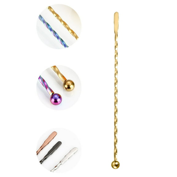 Honeeladyy Coffee Stick Stainless Steel Stick Reusable Metal Stirring Rod Cocktail Coffee Drink Stirrer Spoon Beverage Cocktail Stirrers for Birthday Bar Restaurant Wedding Picnic, Gold (7.5inch Long)