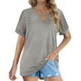 thumbnail image 1 of Honeeladyy Comfortable summer ladies short-sleeved tops Women Ladies Solid Short Sleeve O-neck Pullover Gauze Hollow Out Tops Shirts Blouse, 1 of 8