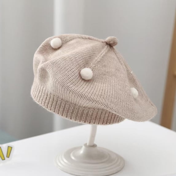 Honeeladyy Cute Knitted Beret Hat for 3-48 Months Girls, Solid Color Super Soft & Comfortable Stylish Infant Girl Beret Hat Fit for Outdoor Activities Gift, Khaki