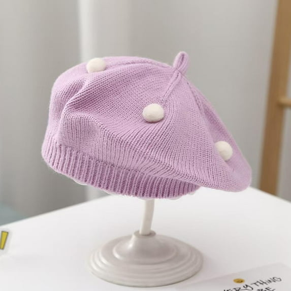 Honeeladyy Cute Knitted Beret Hat for 3-48 Months Girls, Solid Color Super Soft & Comfortable Stylish Infant Girl Beret Hat Fit for Outdoor Activities Gift, Purple