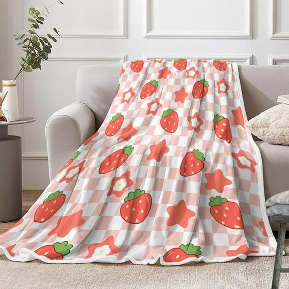 Honeeladyy Cute Strawberry Print Flannel Throw Blanket Soft Cozy Lightweight Blanket for Sofa Bed Camping Gifts Home Decor All-Season Comfort, 29.53"x39.37"