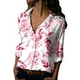 thumbnail image 1 of Honeeladyy Deals Long Sleeve Tee Shirts for Women Vintage Floral Graphic Print Tops Loose Fit Button Down Blouses Casual V Neck Tshirt Red, 1 of 6