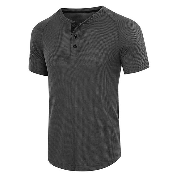Honeeladyy Deals Men's Casual Soft Athletic Regular Fit Short Sleeve Henley Shirt Basic Short Sleeve T-Shirt Solid Comfy Button Blouse Gray