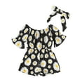thumbnail image 1 of Honeeladyy Deals Toddler Baby Girls Summer Floral Printed Short Sleeve Jumpsuit + Bow Two-piece Children's Clothing Set Suit, 1 of 7