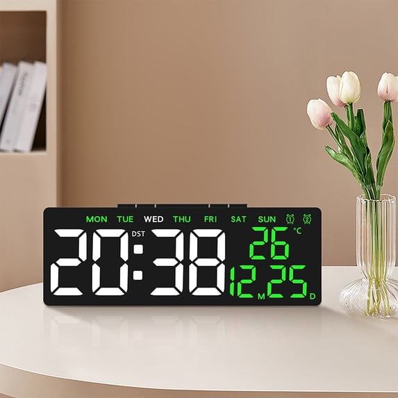 Honeeladyy Digital Alarm Clock for Bedrooms, 7.2" Large LED Display with Date Temperature Time Display, Portable Snooze Clock Brightness for Everyone
