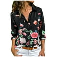 thumbnail image 1 of Honeeladyy Discount Button Down Shirts Deep V Neck Long Roll up Sleeve Blouses Collar Casual Flower Print Top Blouse for Women Summer Fit, 1 of 1