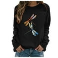 thumbnail image 1 of Honeeladyy Discount Graphic Tees for Women Long Sleeve Funny Two Dragonfly Print Fall Cute Casual Pullover T Shirt Tops for Teen Girls Black, 1 of 2