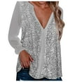 thumbnail image 1 of Honeeladyy Discount Sparkly Sequins Shirt for Women Shiny Sequined Sexy Deep V Neck Blouse Raglan Long Sleeve Tops Casual Loose Basic Pullover, 1 of 3